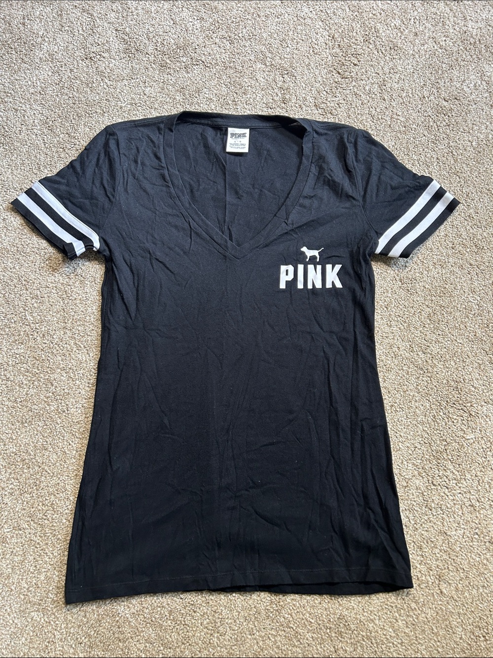 PINK Victoria's Secret Black Crew Tee with Branded Neck Label